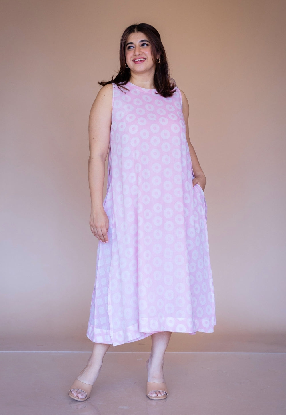 Zivah Pink Batik MulMul A Line Dress with Slip