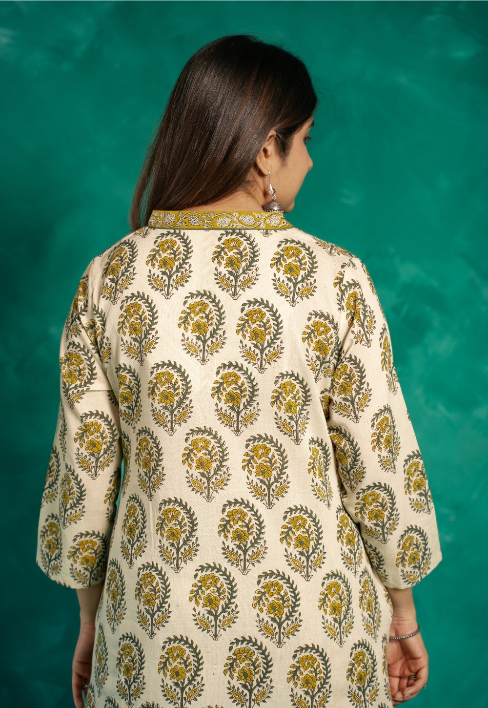 Vinita Yellow Bagru Cotton A Line Kurta