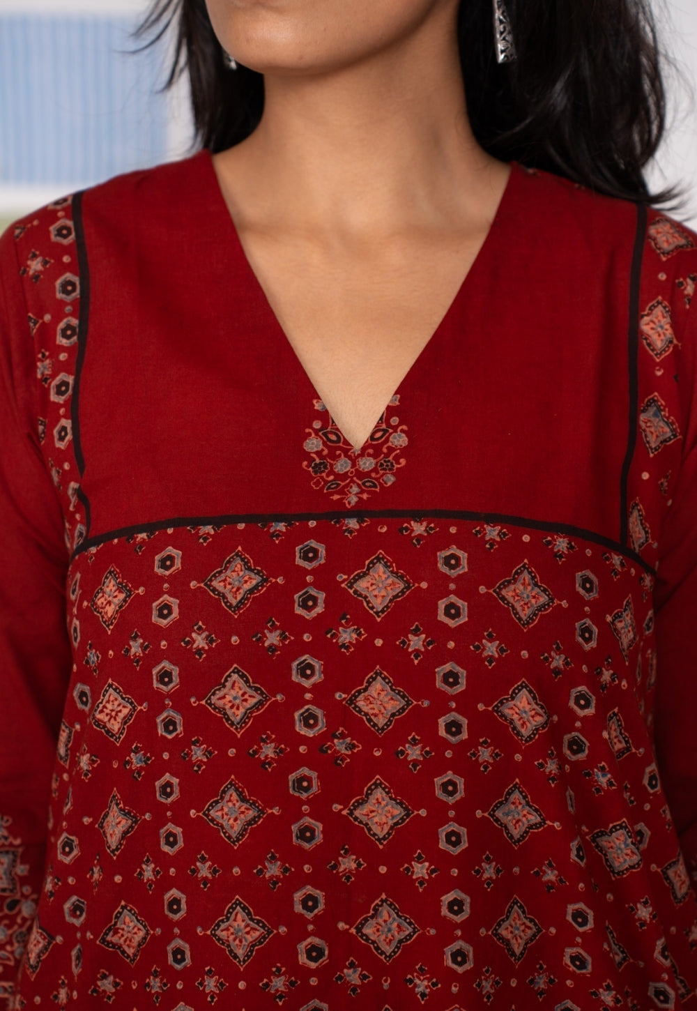 Elisha Red Ajrakh Cotton Straight Kurta