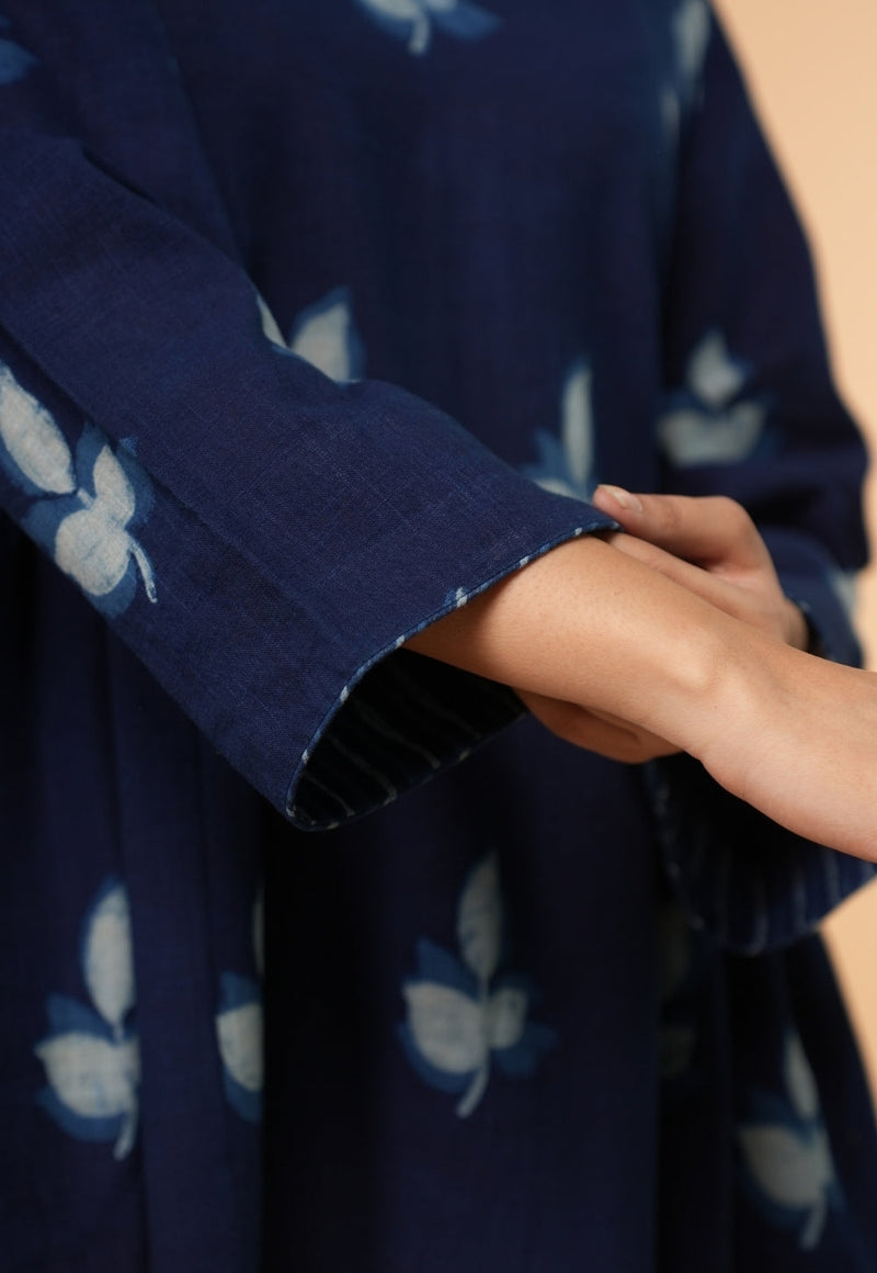 Inayra Blue Dabu Slub Cotton Kali Kurta