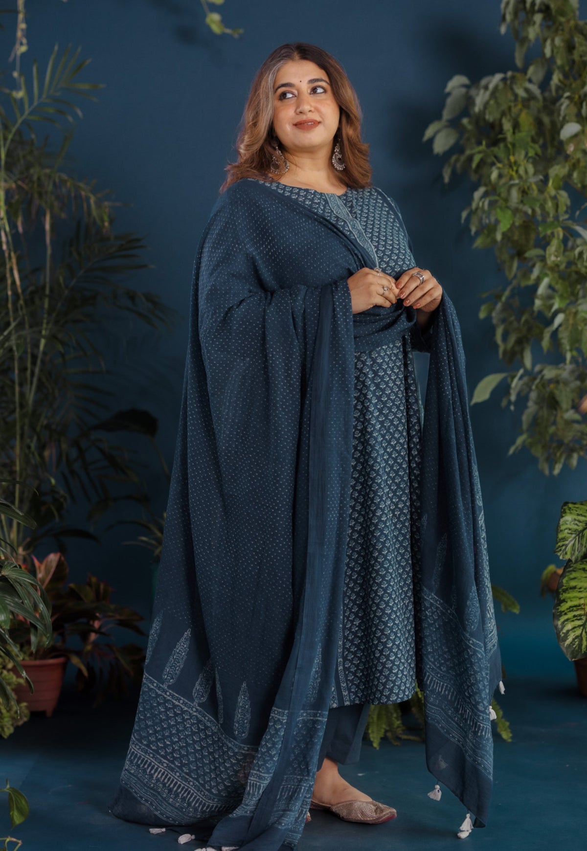 Hitika Blue Ajrakh Cotton Kali Kurta