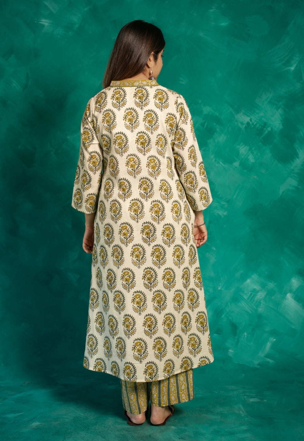 Vinita Yellow Bagru Cotton A Line Kurta