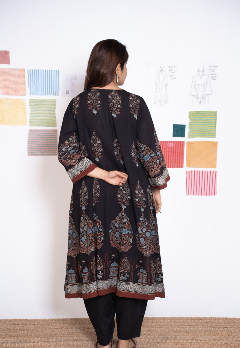 Prisha Black Ajrakh Cotton kali Kurta