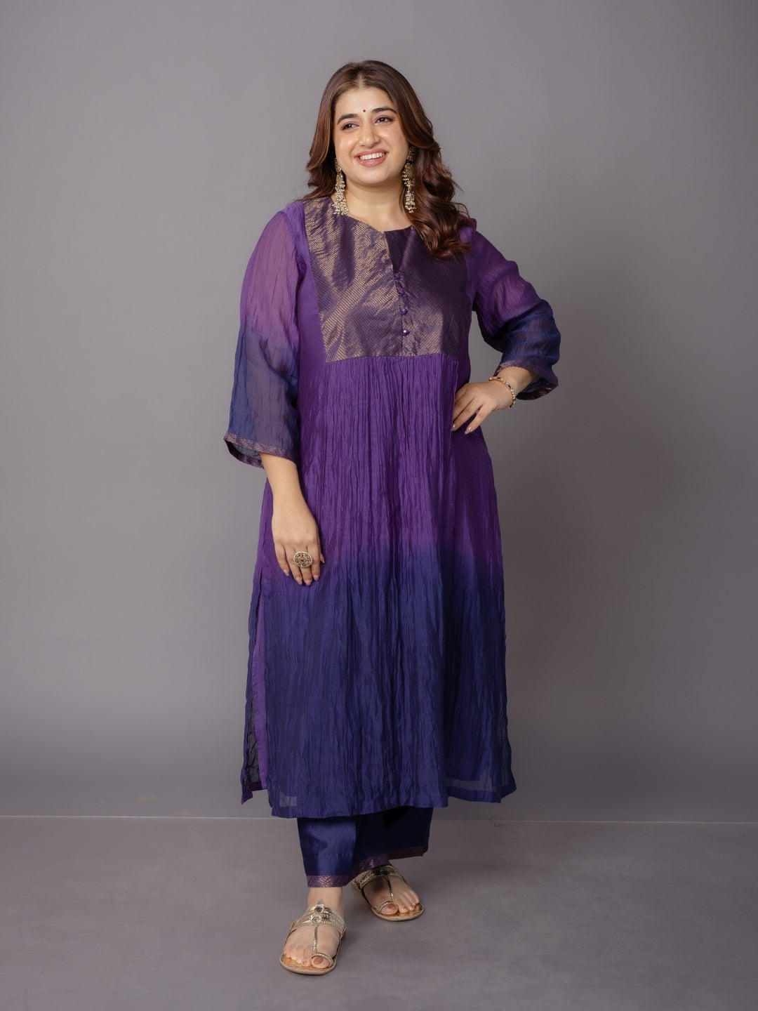 Yashi Blue Solid Chanderi Silk Straight Pant