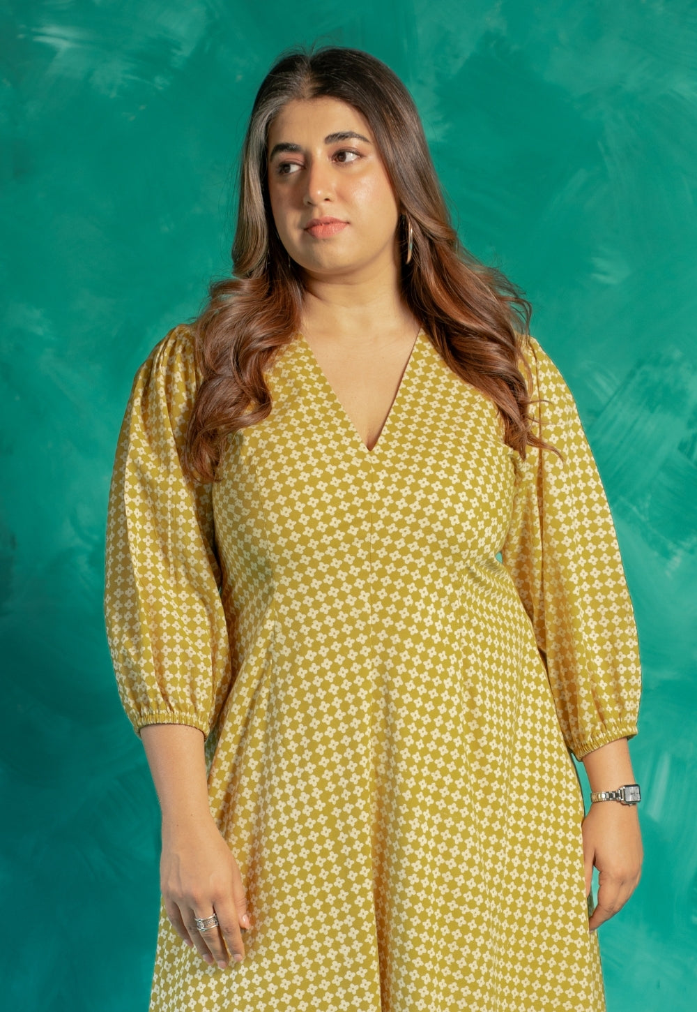Eyza Yellow Bagru Cotton A Line Dress