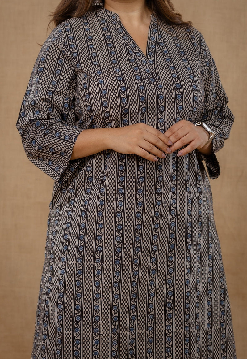 Dia Black Ajrakh Cotton Straight Kurta