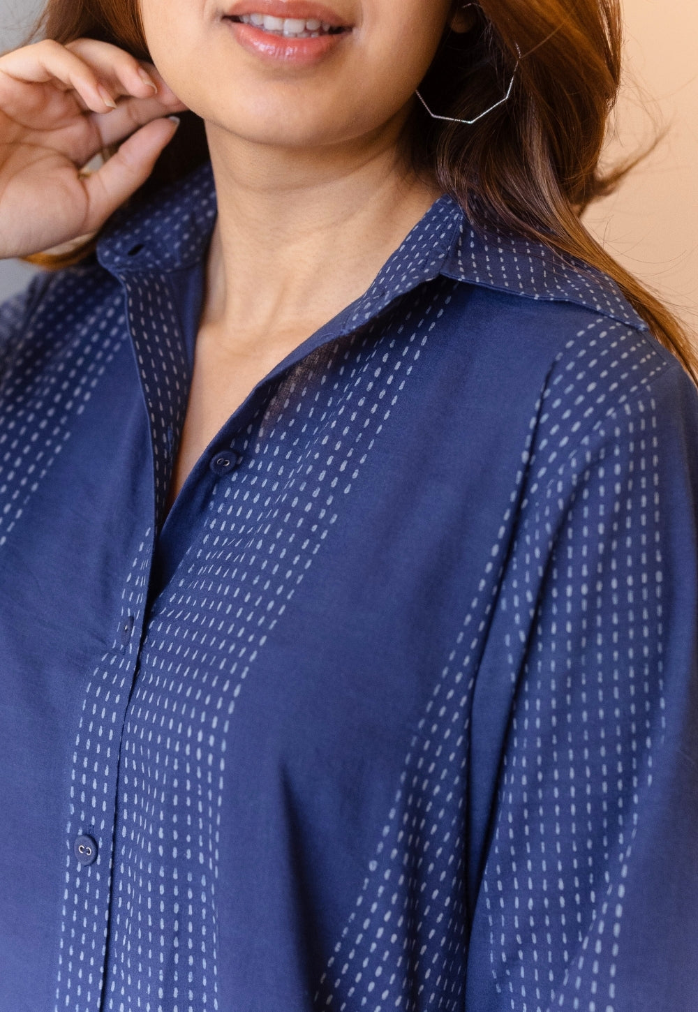 Trusha Blue Dabu Cotton A Line Dress