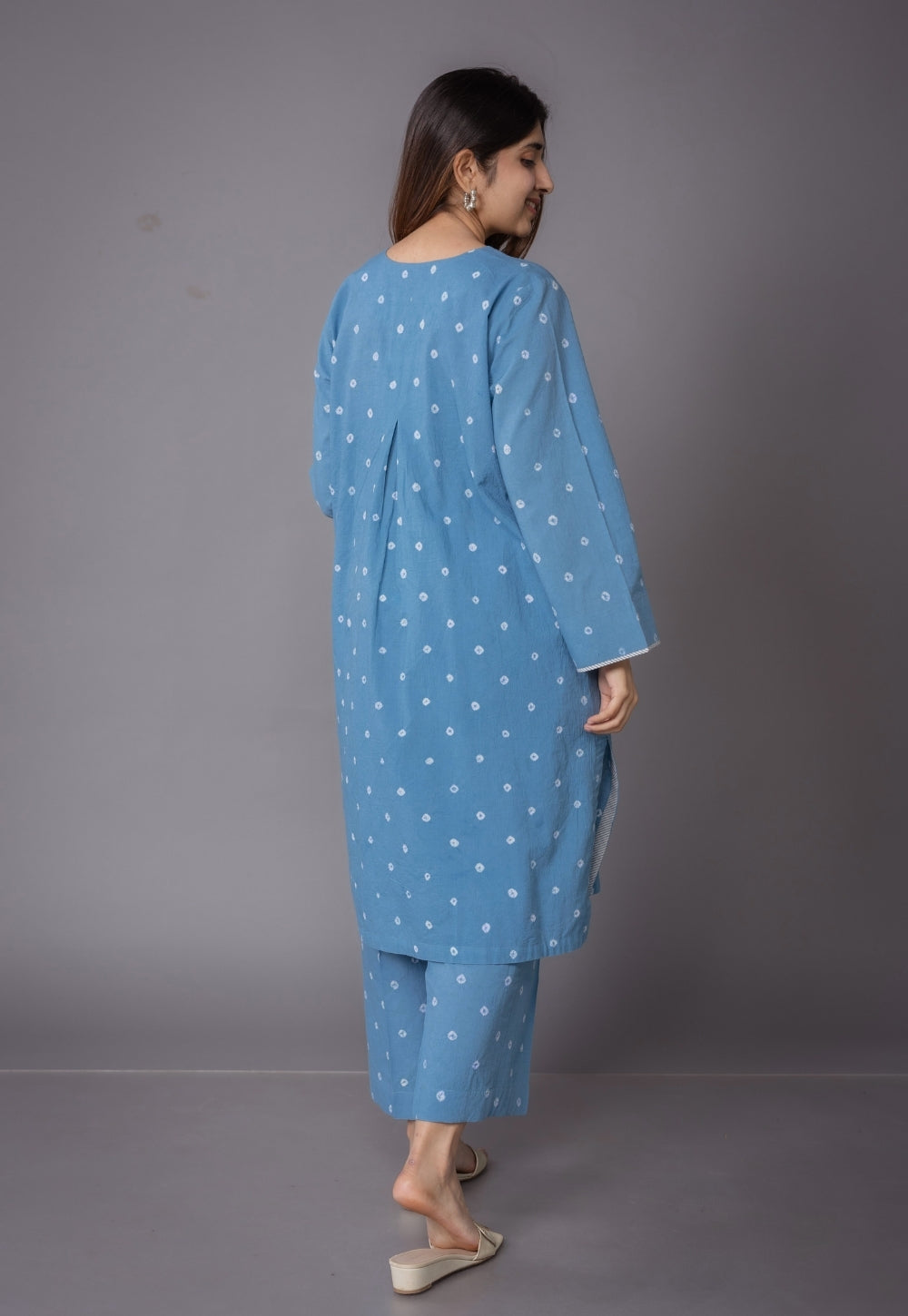 Kaaya Blue Bandhani Cotton Straight Kurta