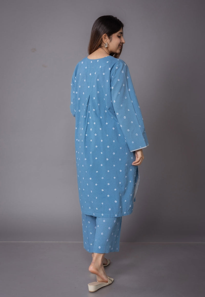 Kaaya Blue Bandhani Cotton Straight Kurta
