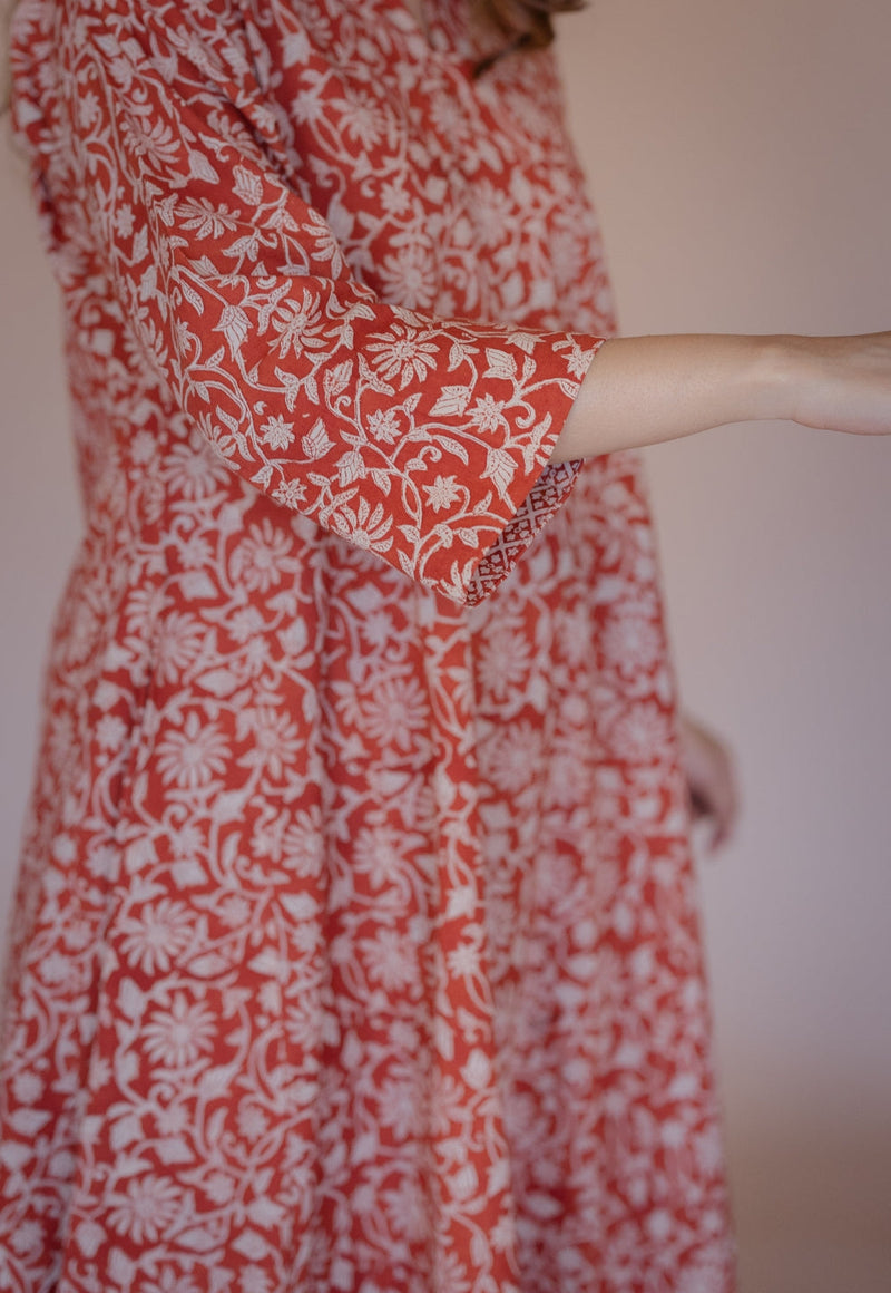 Nyra Red Bagru Cotton Jhabbha Kali Kurta