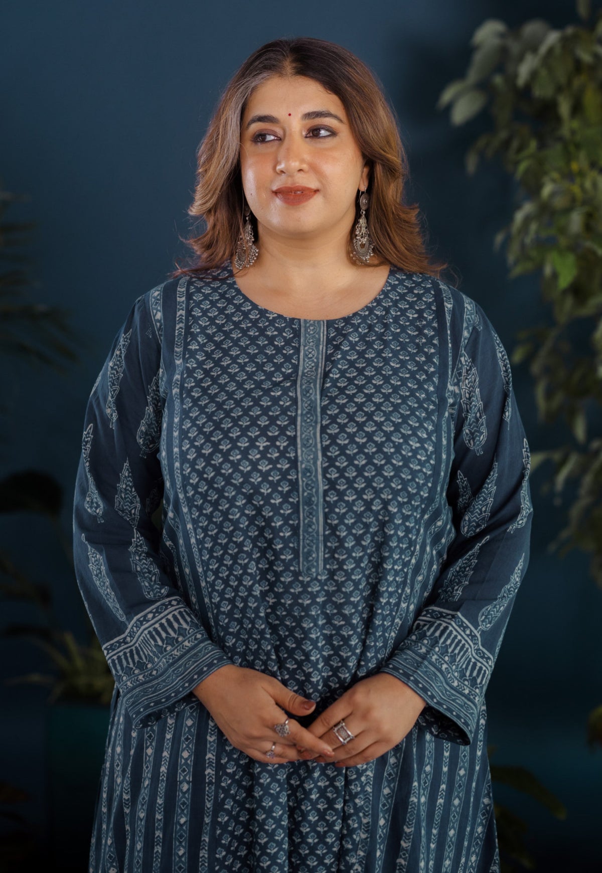 Hitika Blue Ajrakh Cotton Kali Kurta