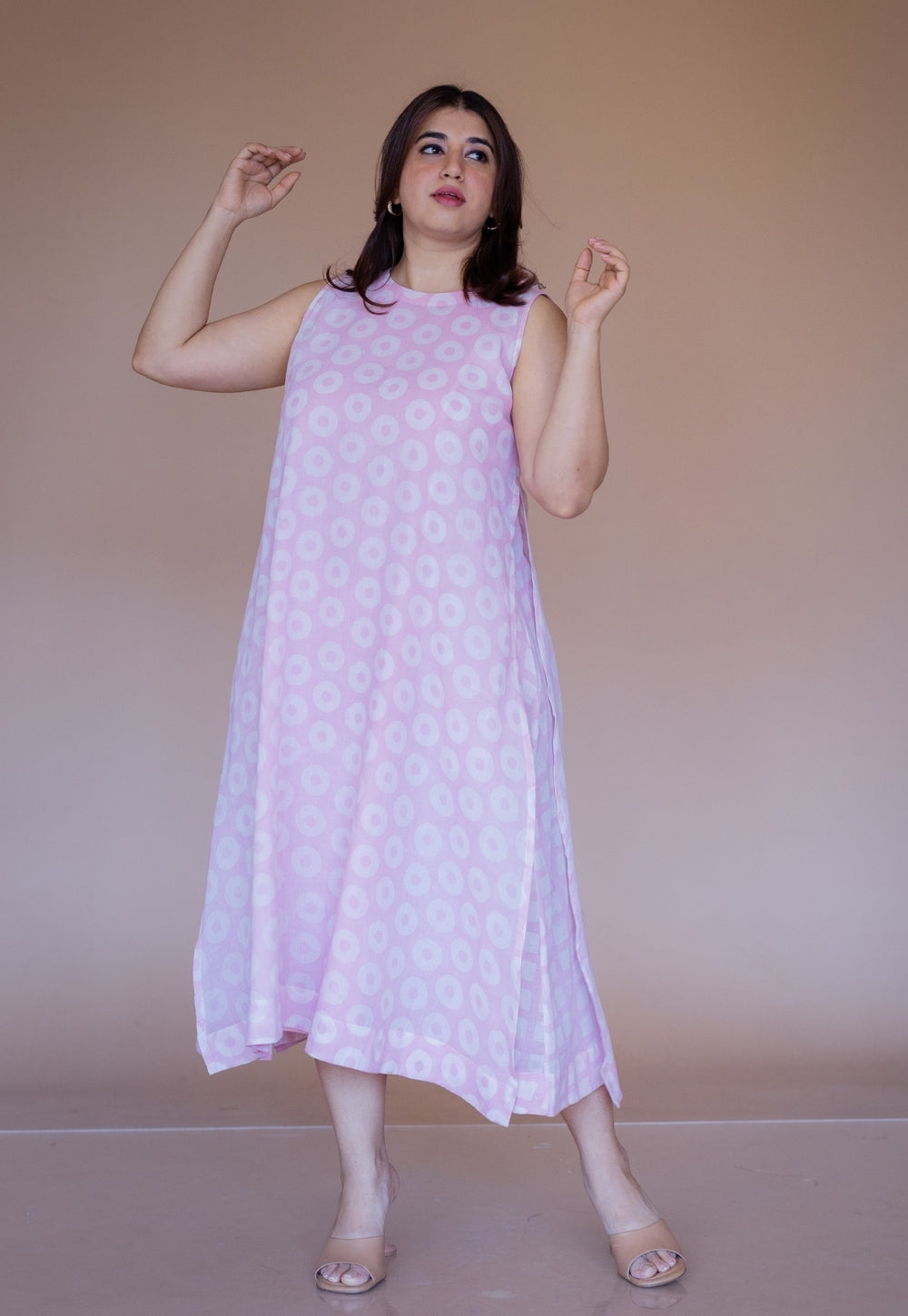 Zivah Pink Batik MulMul A Line Dress with Slip