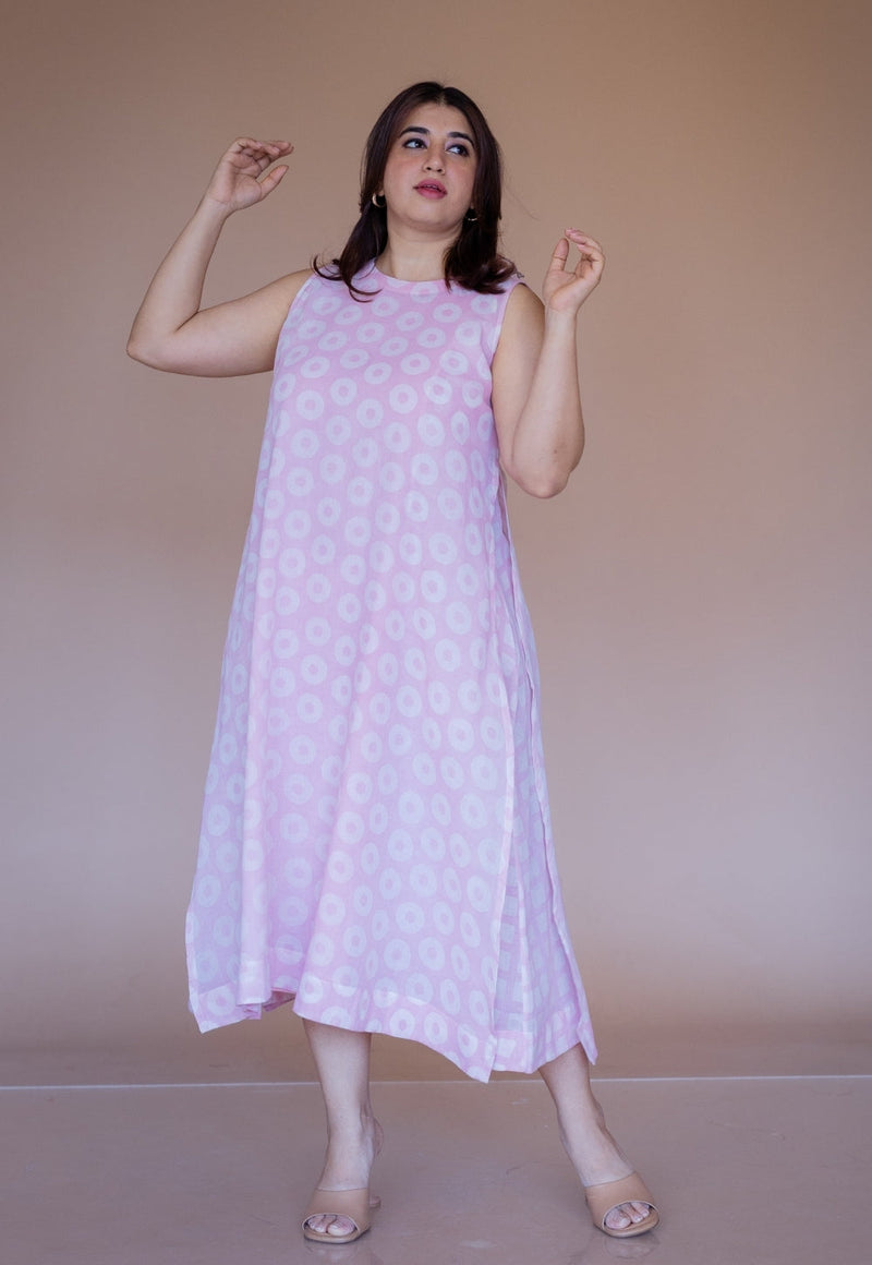 Zivah Pink Batik MulMul A Line Dress with Slip