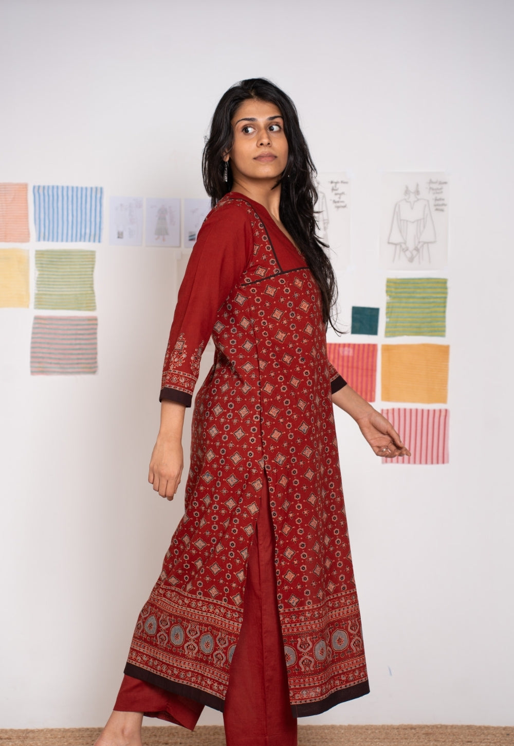 Elisha Red Ajrakh Cotton Straight Kurta