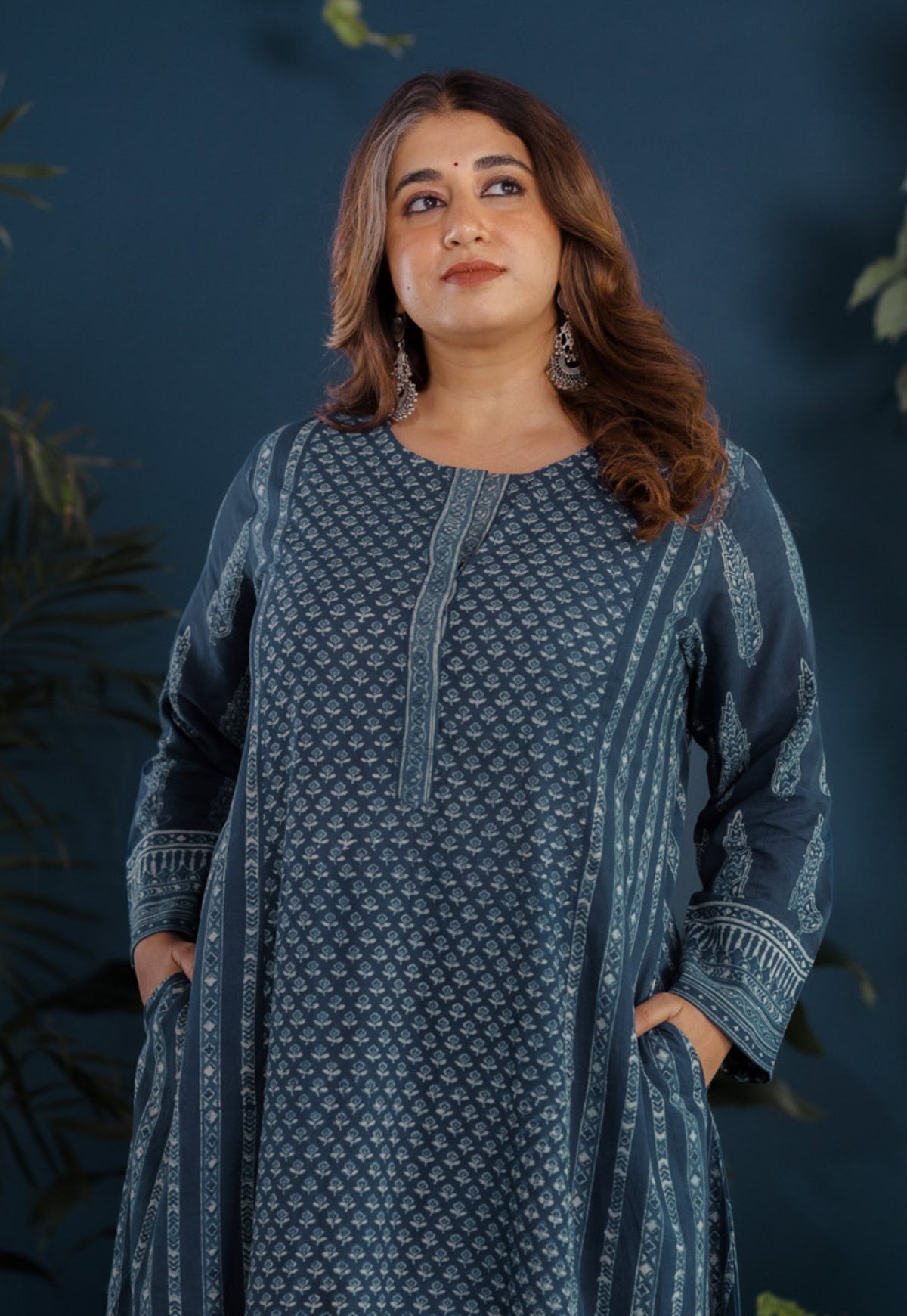 Hitika Blue Ajrakh Cotton Kali Kurta