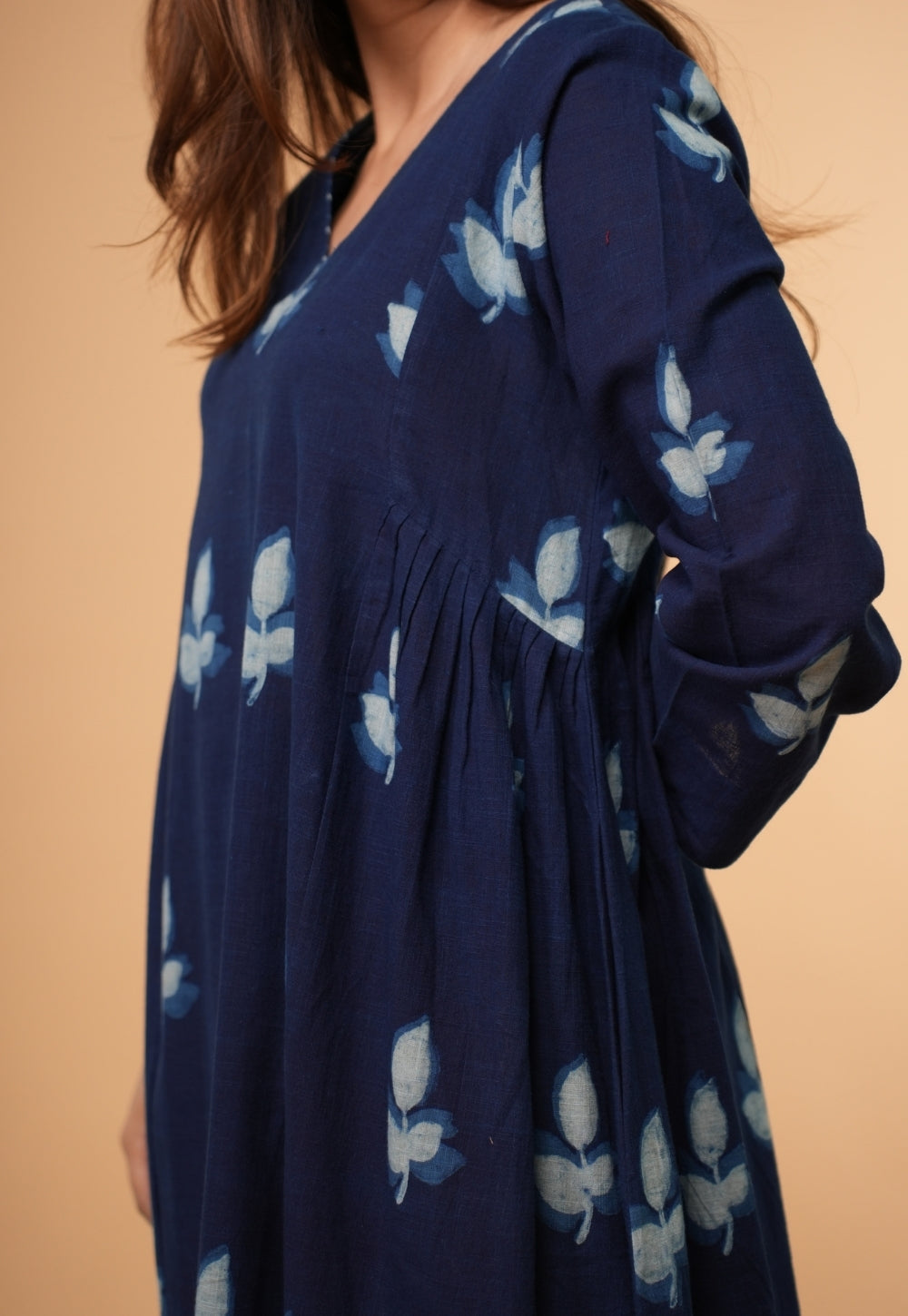 Inayra Blue Dabu Slub Cotton Kali Kurta