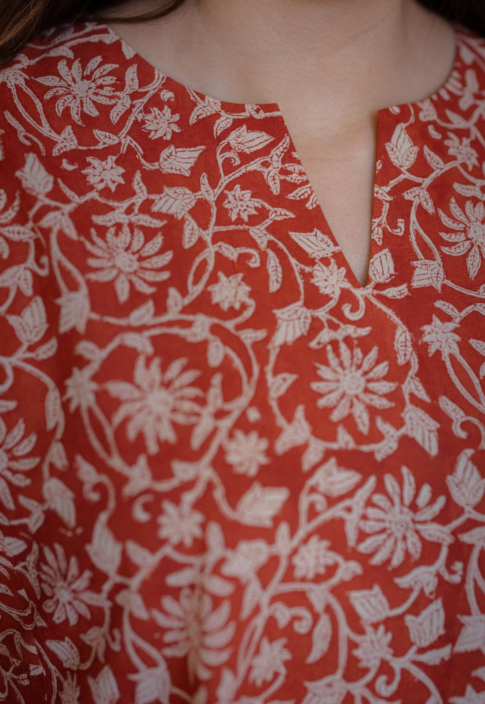 Nyra Red Bagru Cotton Jhabbha Kali Kurta