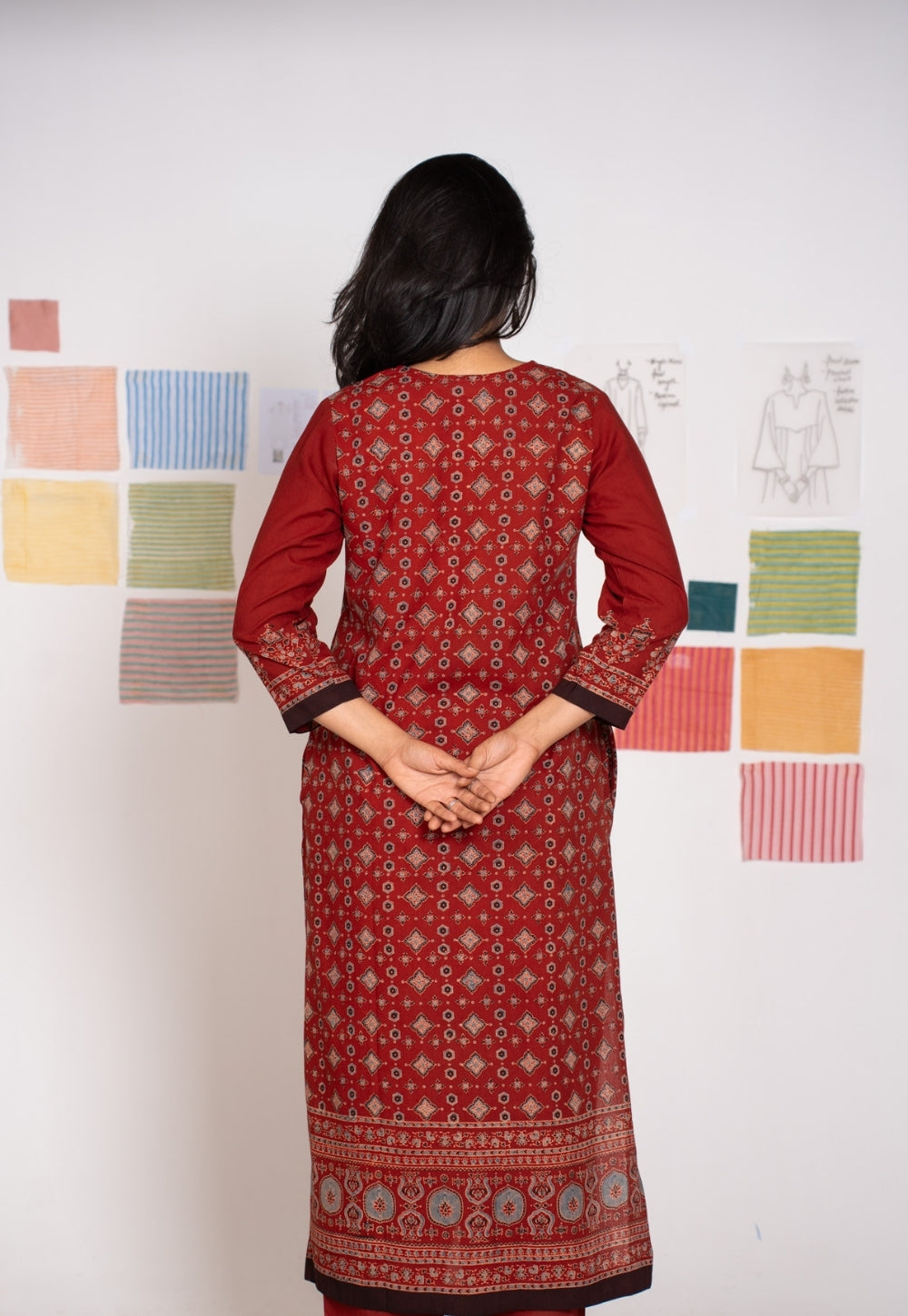 Elisha Red Ajrakh Cotton Straight Kurta