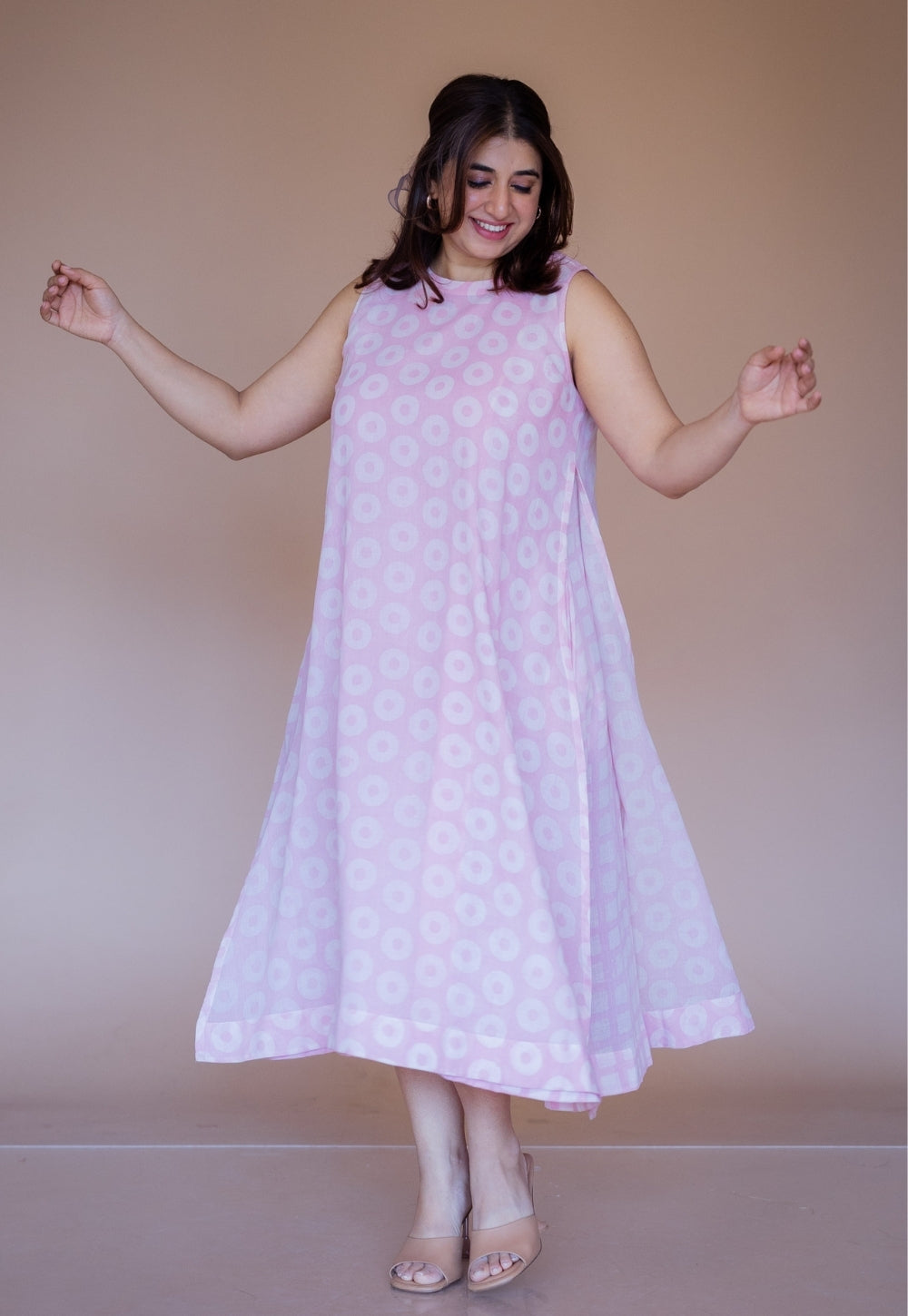 Zivah Pink Batik MulMul A Line Dress with Slip
