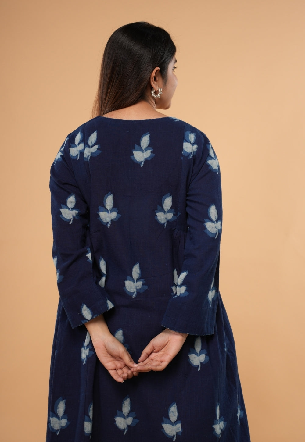 Inayra Blue Dabu Slub Cotton Kali Kurta
