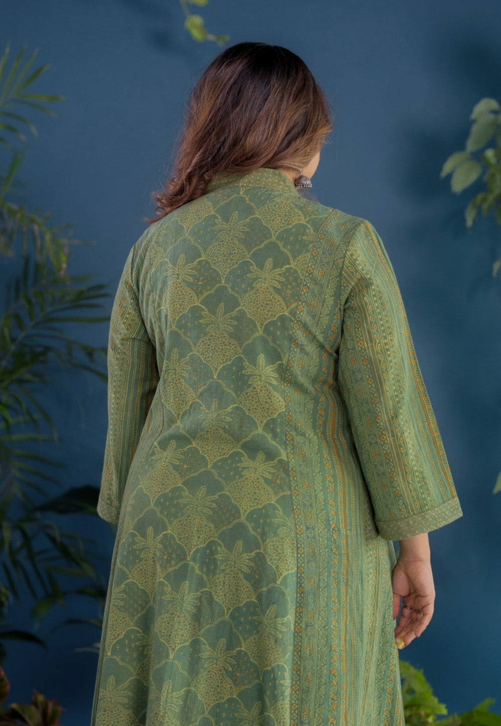 Ketki Green Ajrakh Cotton Kali Kurta