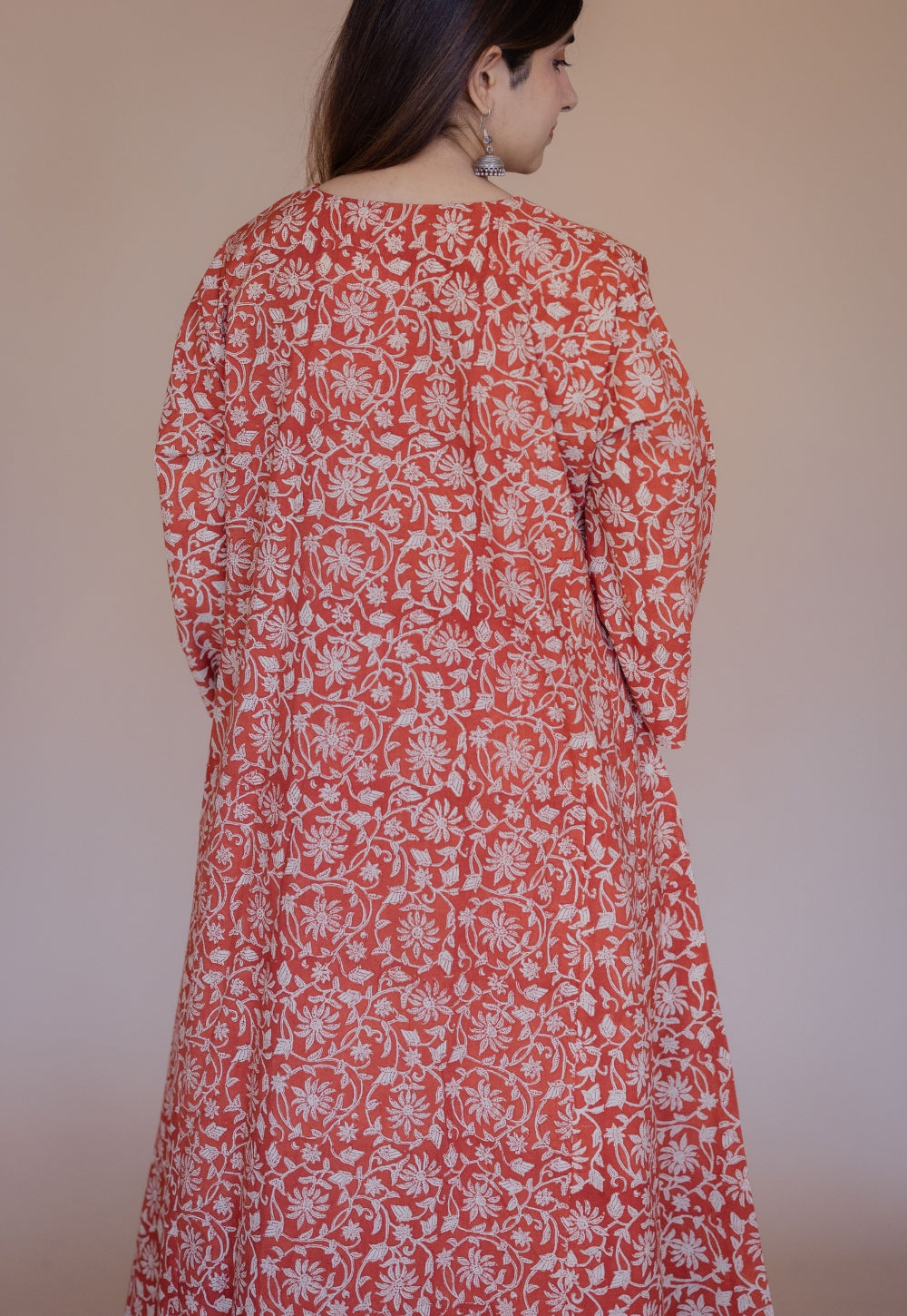 Nyra Red Bagru Cotton Jhabbha Kali Kurta