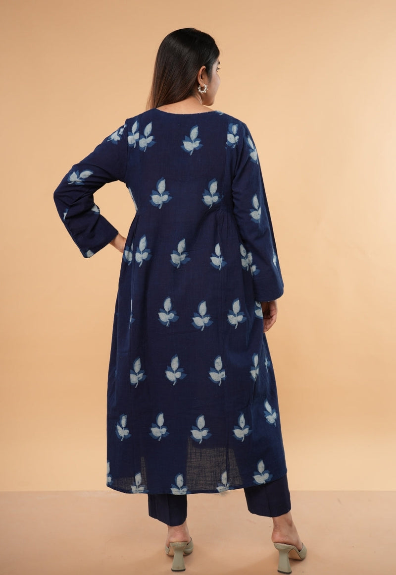 Inayra Blue Dabu Slub Cotton Kali Kurta