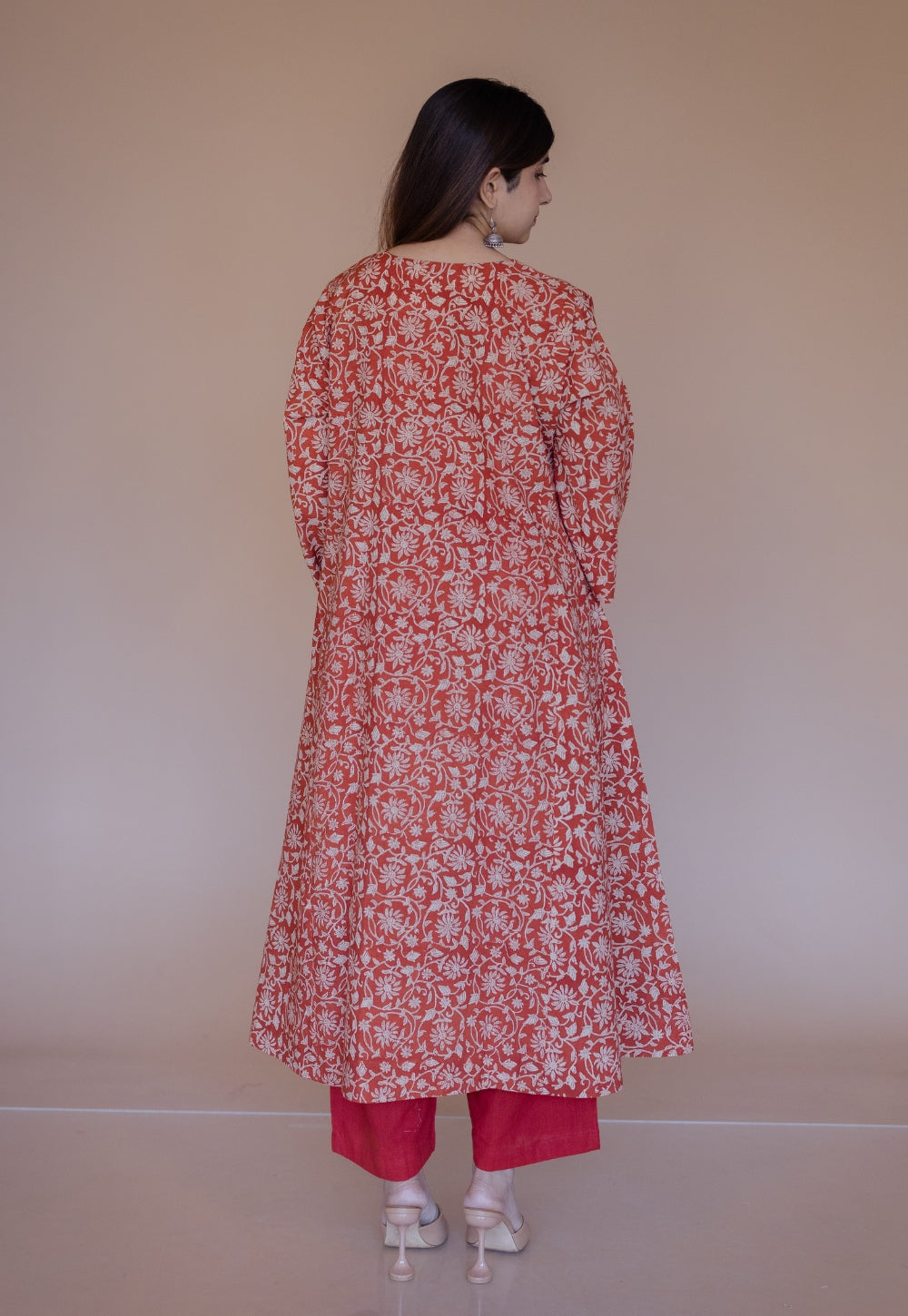 Nyra Red Bagru Cotton Jhabbha Kali Kurta