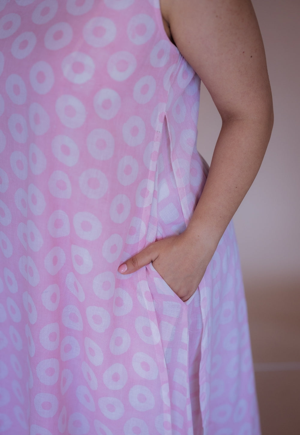 Zivah Pink Batik MulMul A Line Dress with Slip