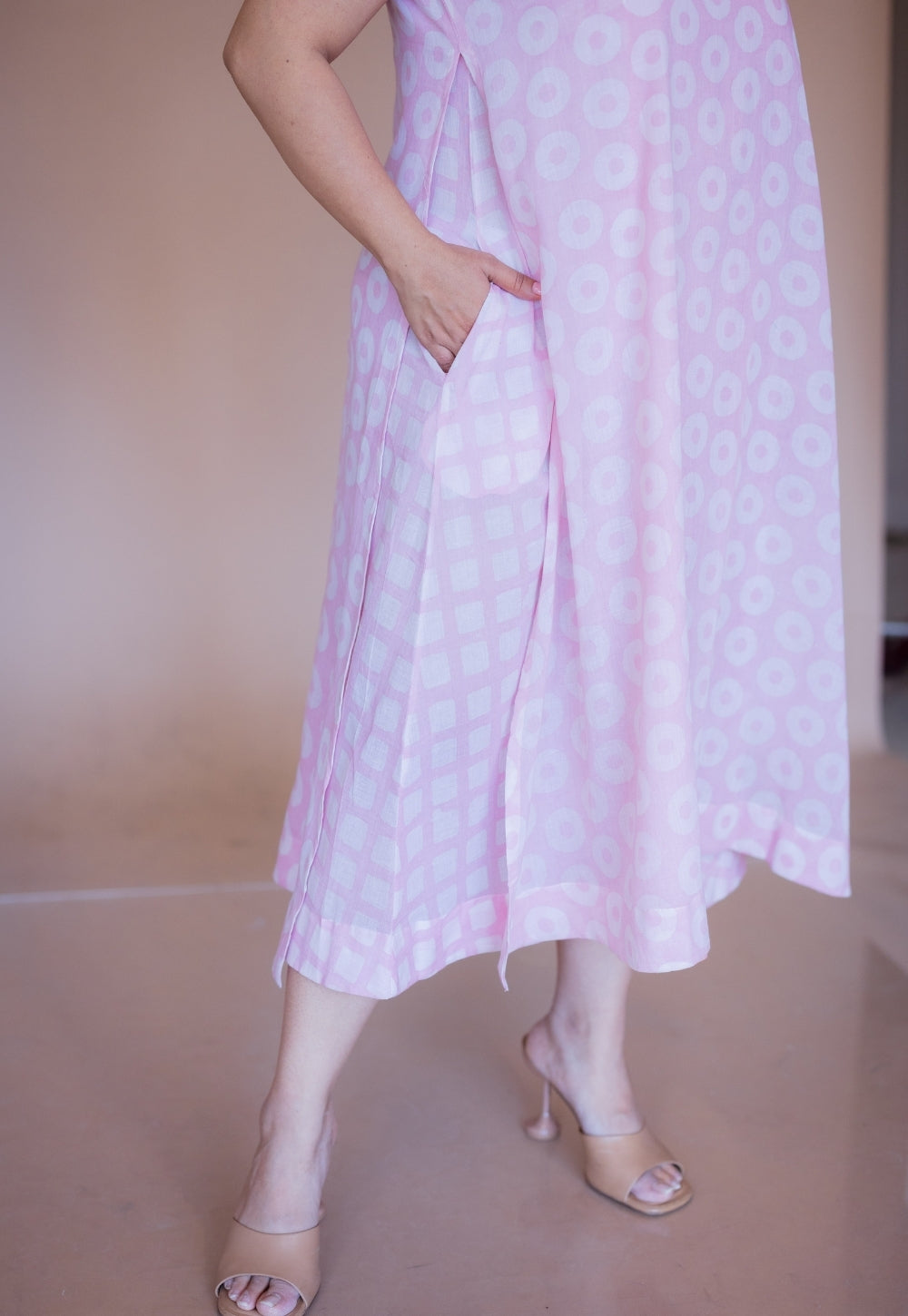Zivah Pink Batik MulMul A Line Dress with Slip
