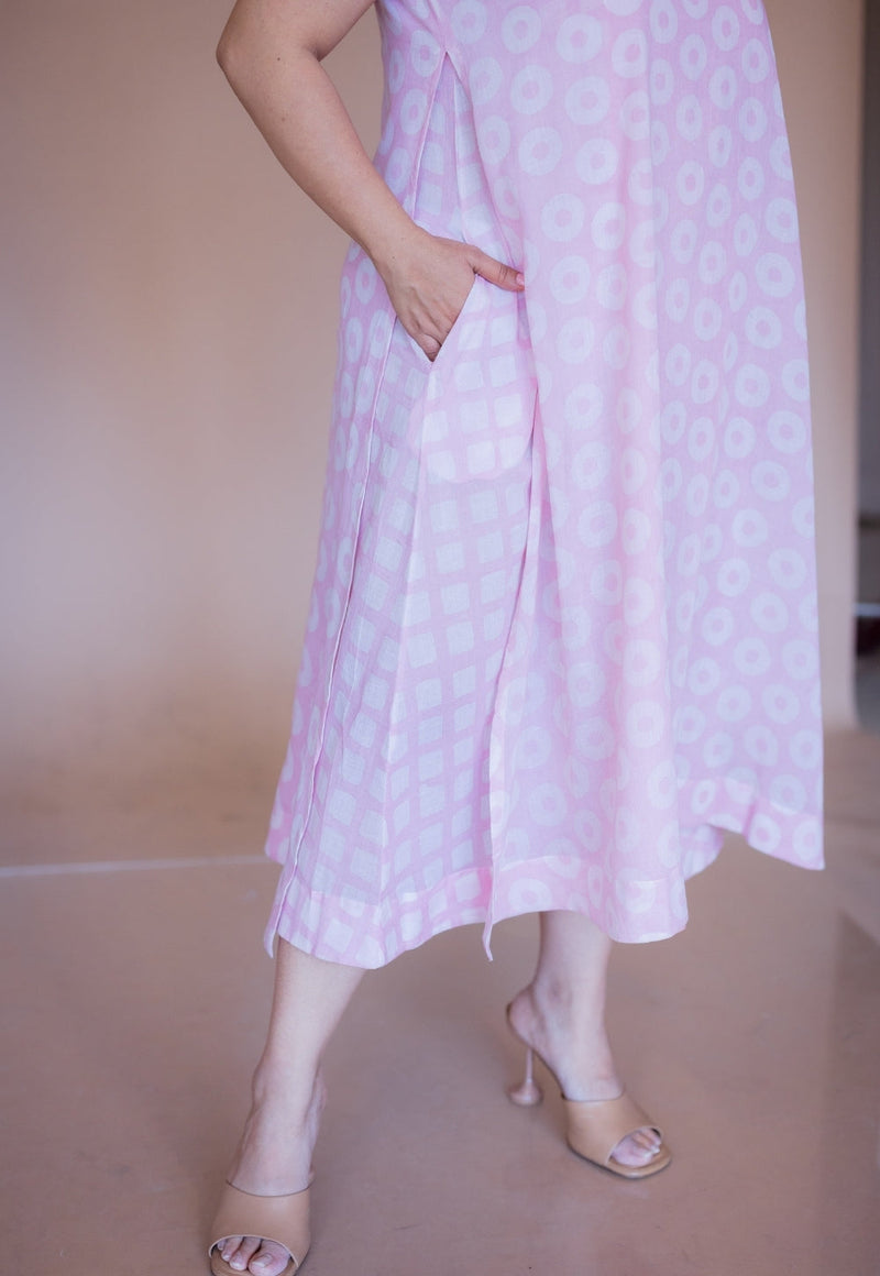 Zivah Pink Batik MulMul A Line Dress with Slip