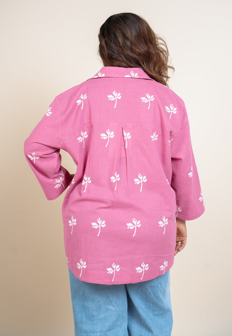 Aazaya Pink Dabu Slub Cotton A Line Short Top