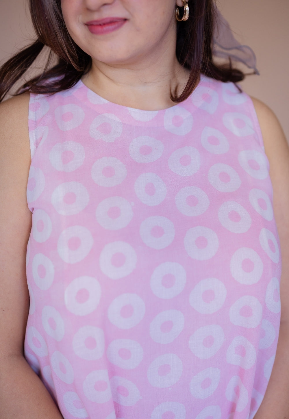 Zivah Pink Batik MulMul A Line Dress with Slip