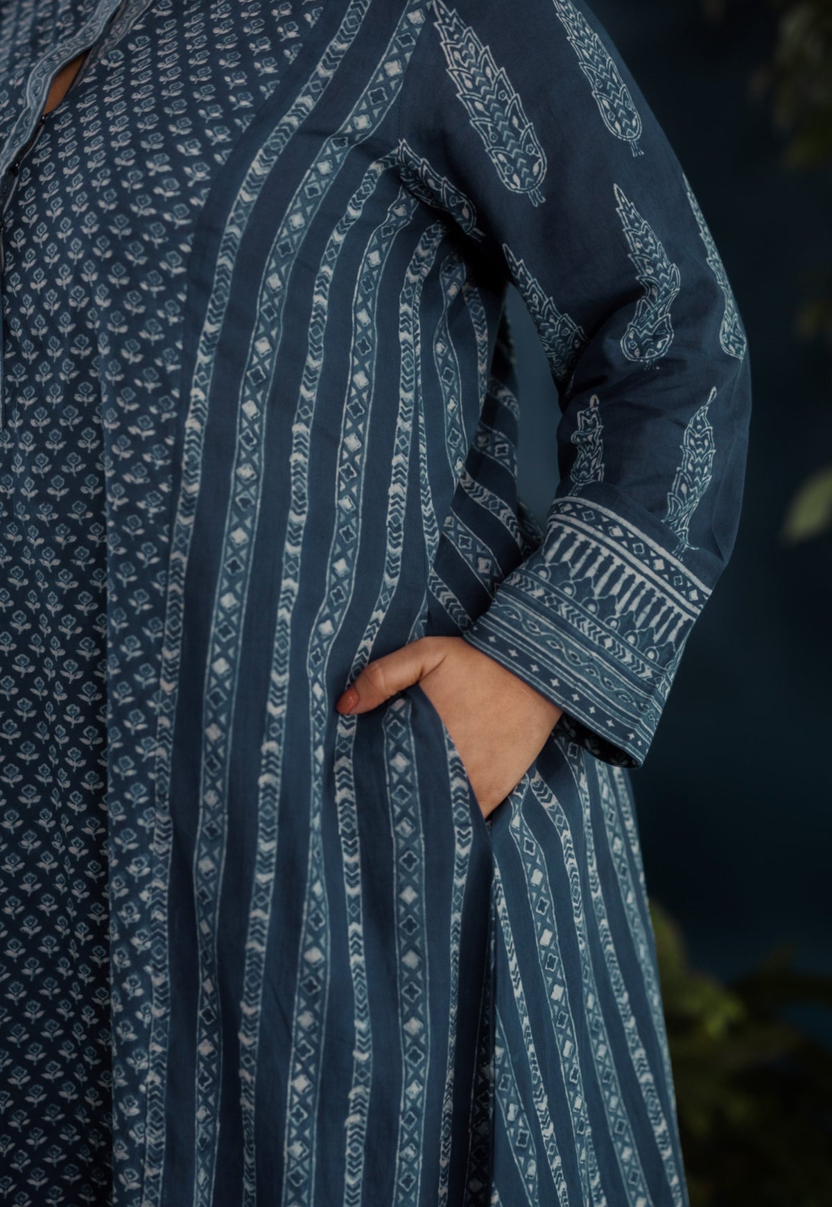 Hitika Blue Ajrakh Cotton Kali Kurta