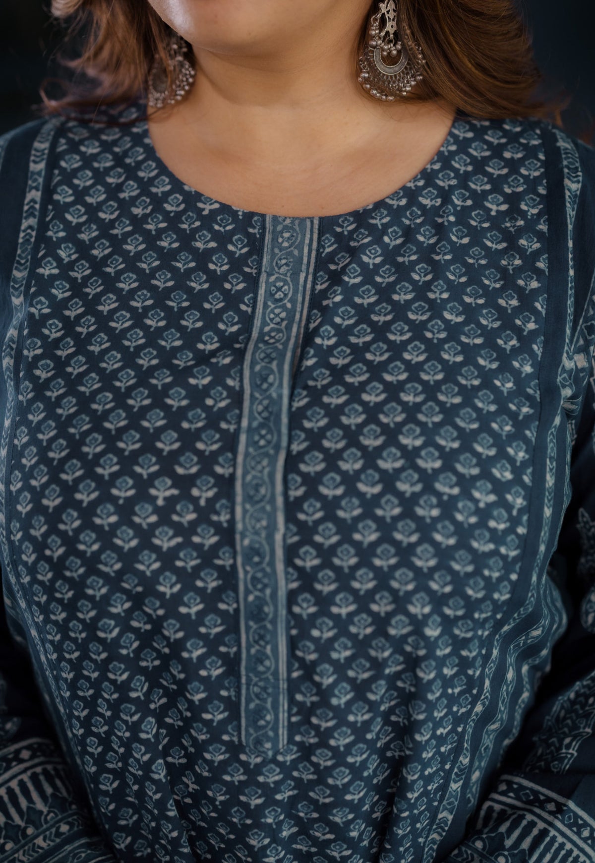 Hitika Blue Ajrakh Cotton Kali Kurta
