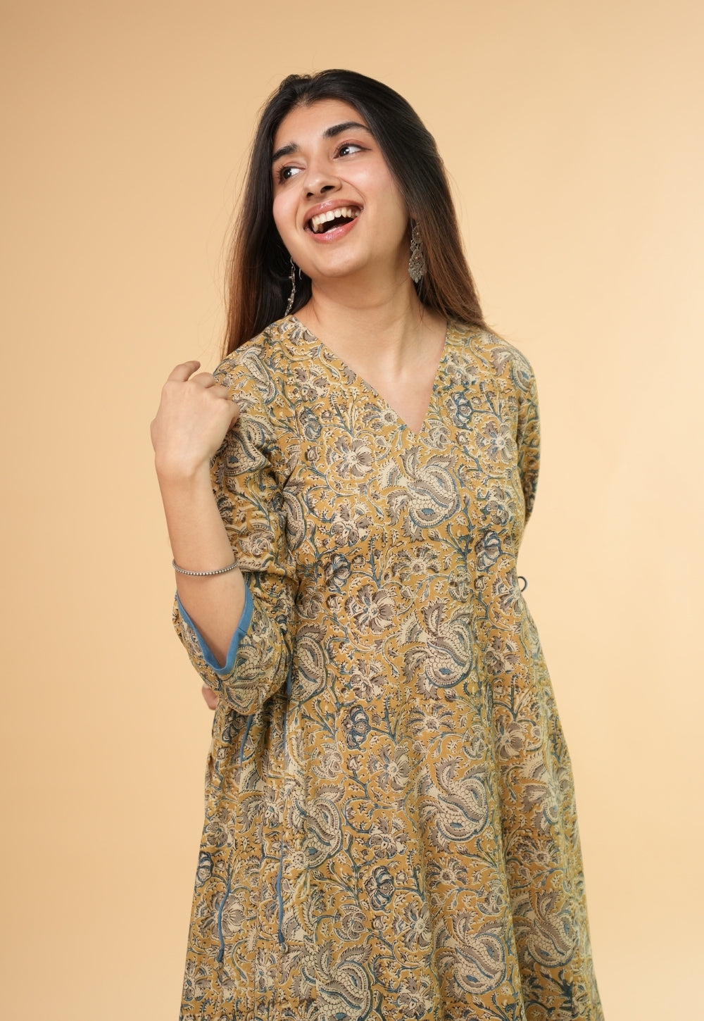 Gazala Yellow Kalamkari Cotton Kali Kurta