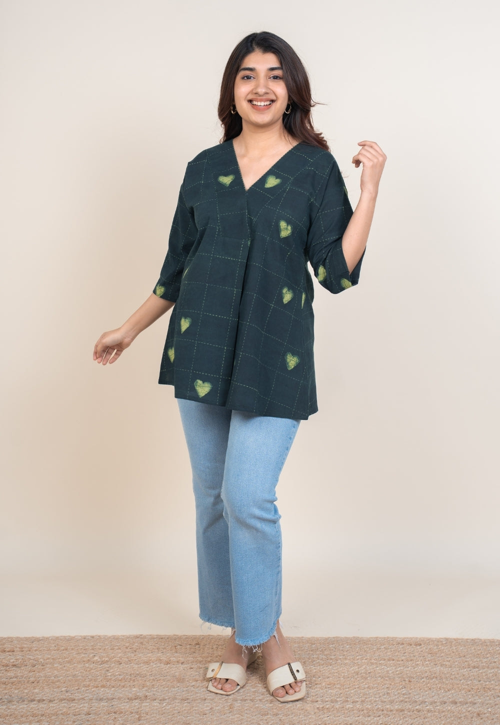 Kira Green Dabu Cotton A Line Short Top