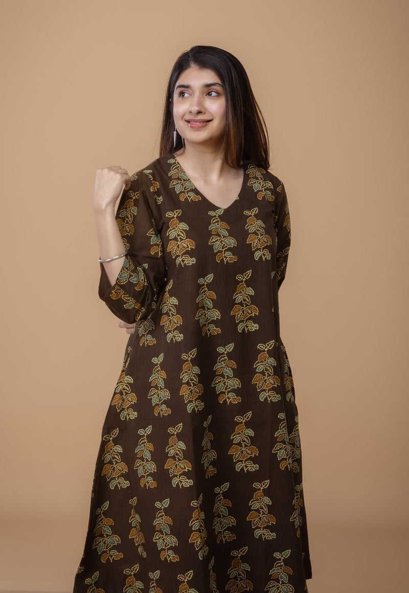 Sayali Brown Ajrakh Cotton A Line Kurta