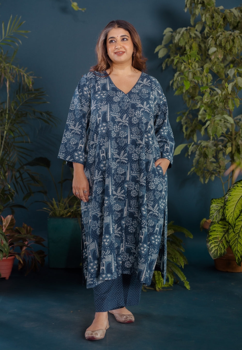 Megha Blue Ajrakh Cotton Straight Kurta