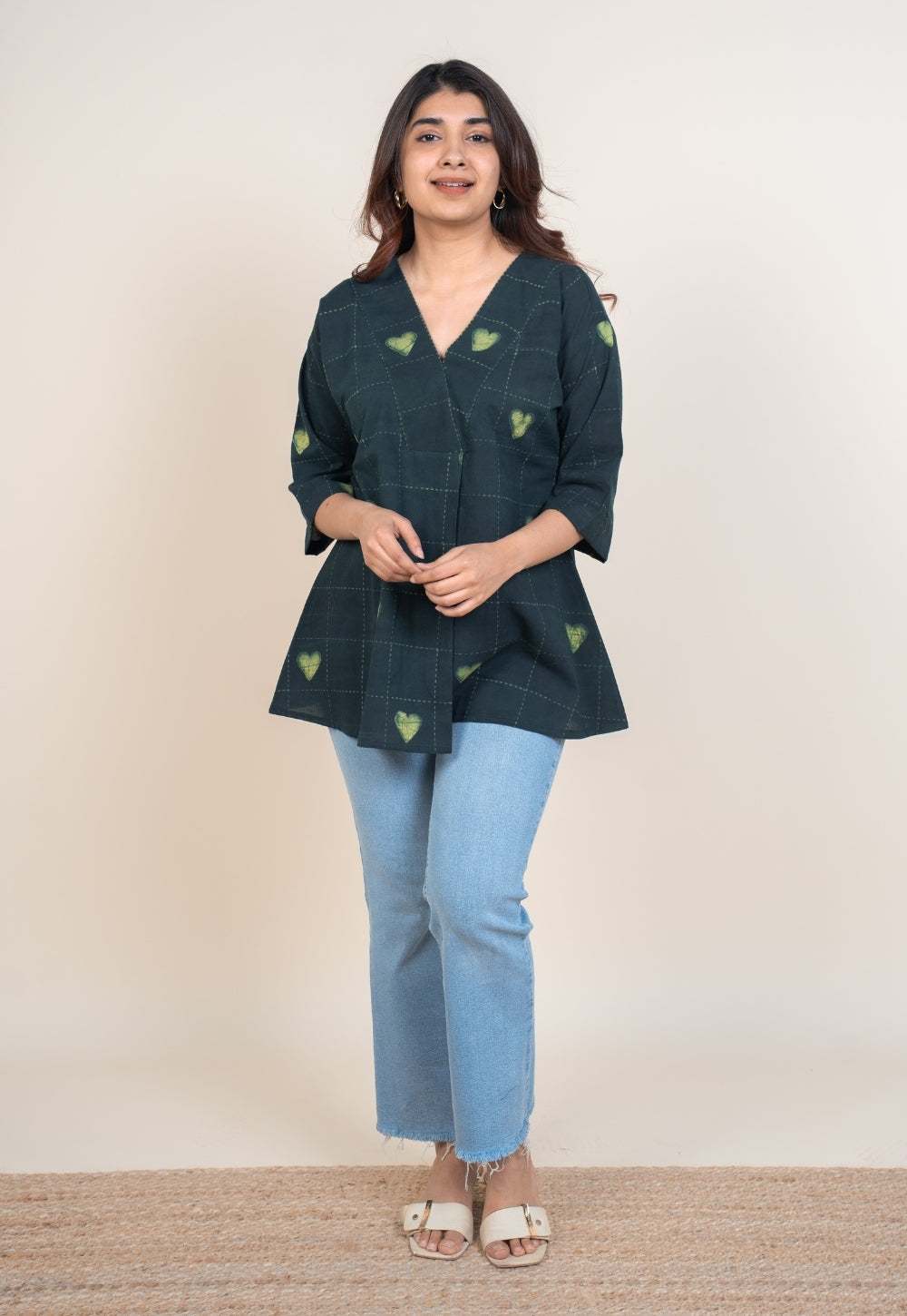 Kira Green Dabu Cotton A Line Short Top