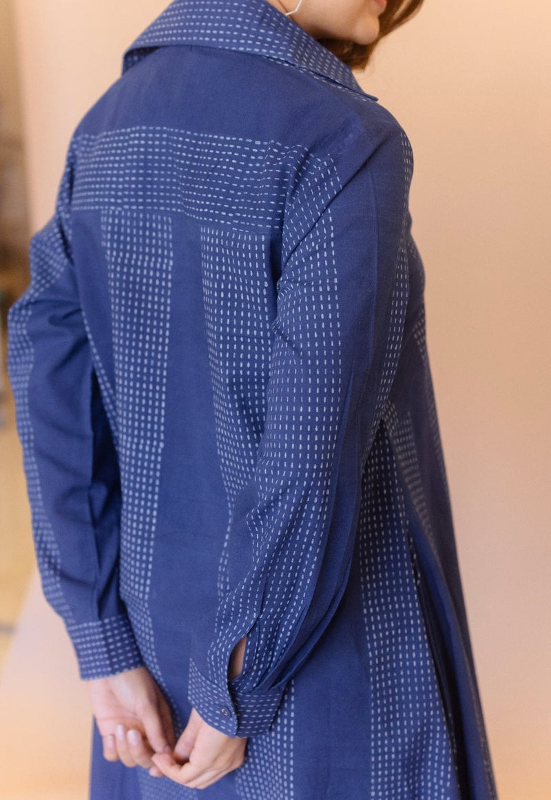 Trusha Blue Dabu Cotton A Line Dress
