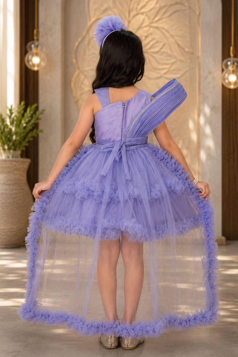 Lavender Party Wear Frock with Sequin Bodice & Ruffled Hemline For Girls