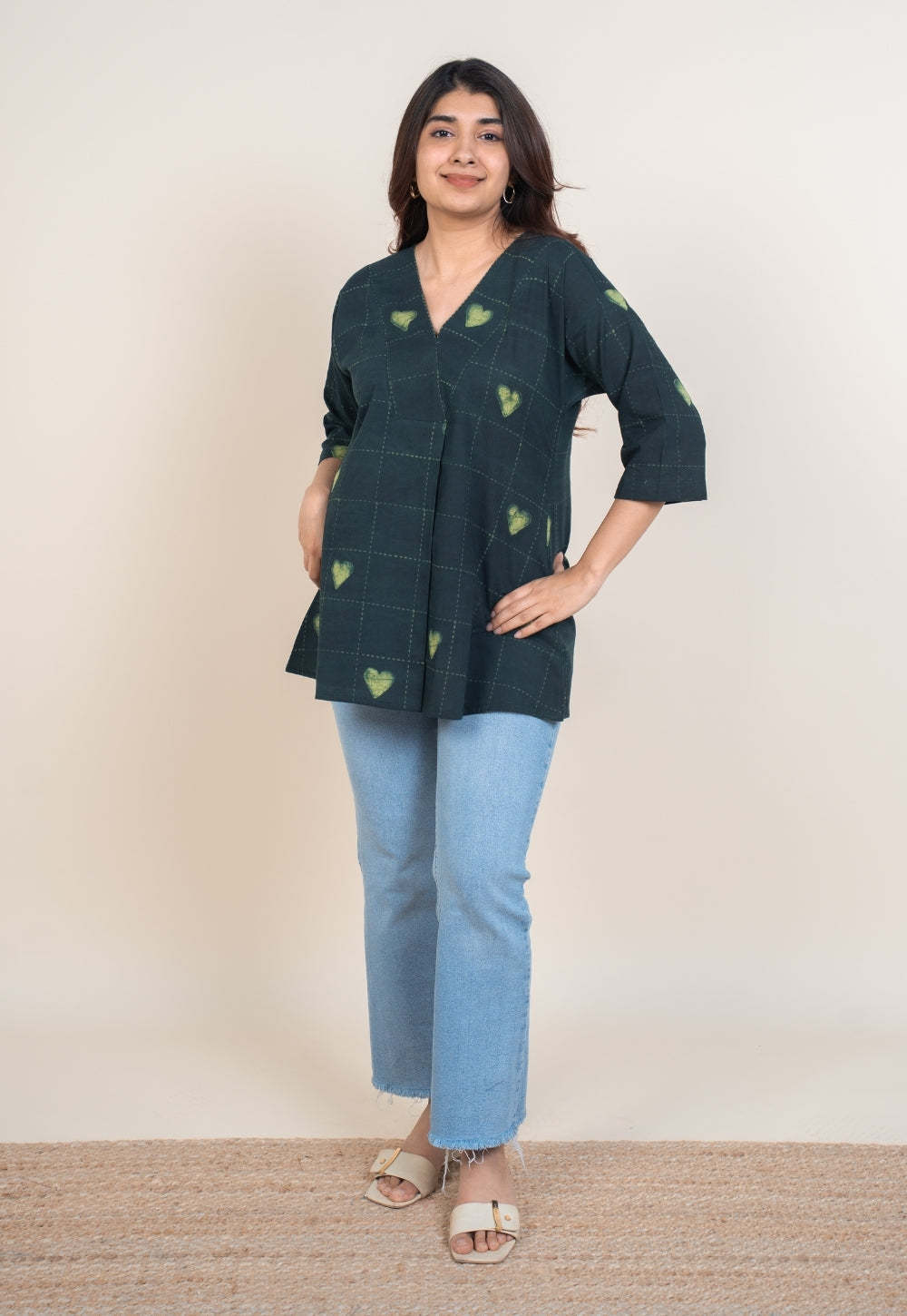 Kira Green Dabu Cotton A Line Short Top