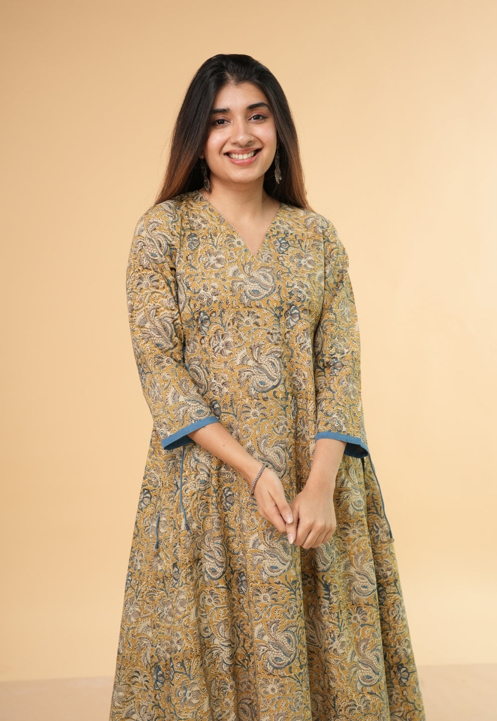 Gazala Yellow Kalamkari Cotton Kali Kurta