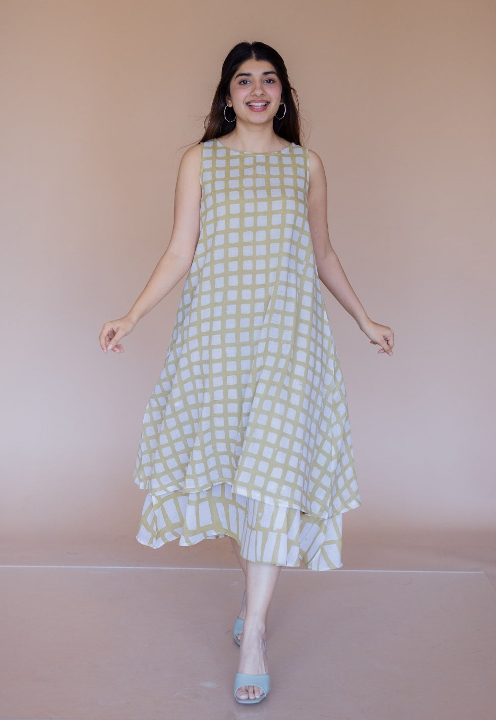 Asfia Green Batik MulMul A Line Dress with Slip