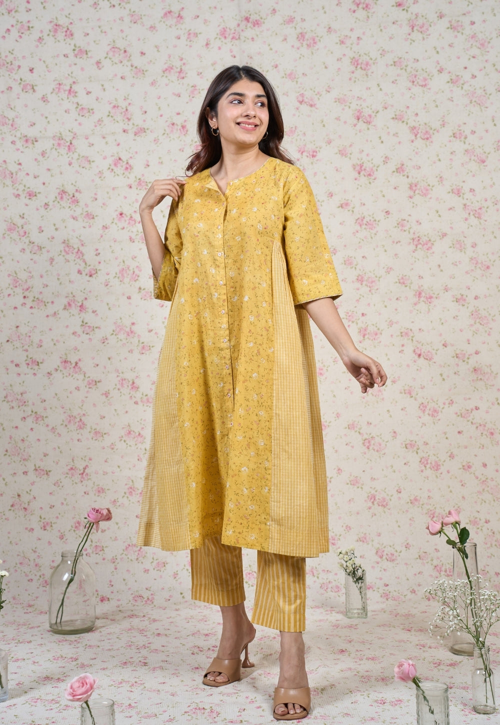 Olivia Yellow Sanganeri Mul Cotton Kali Kurta