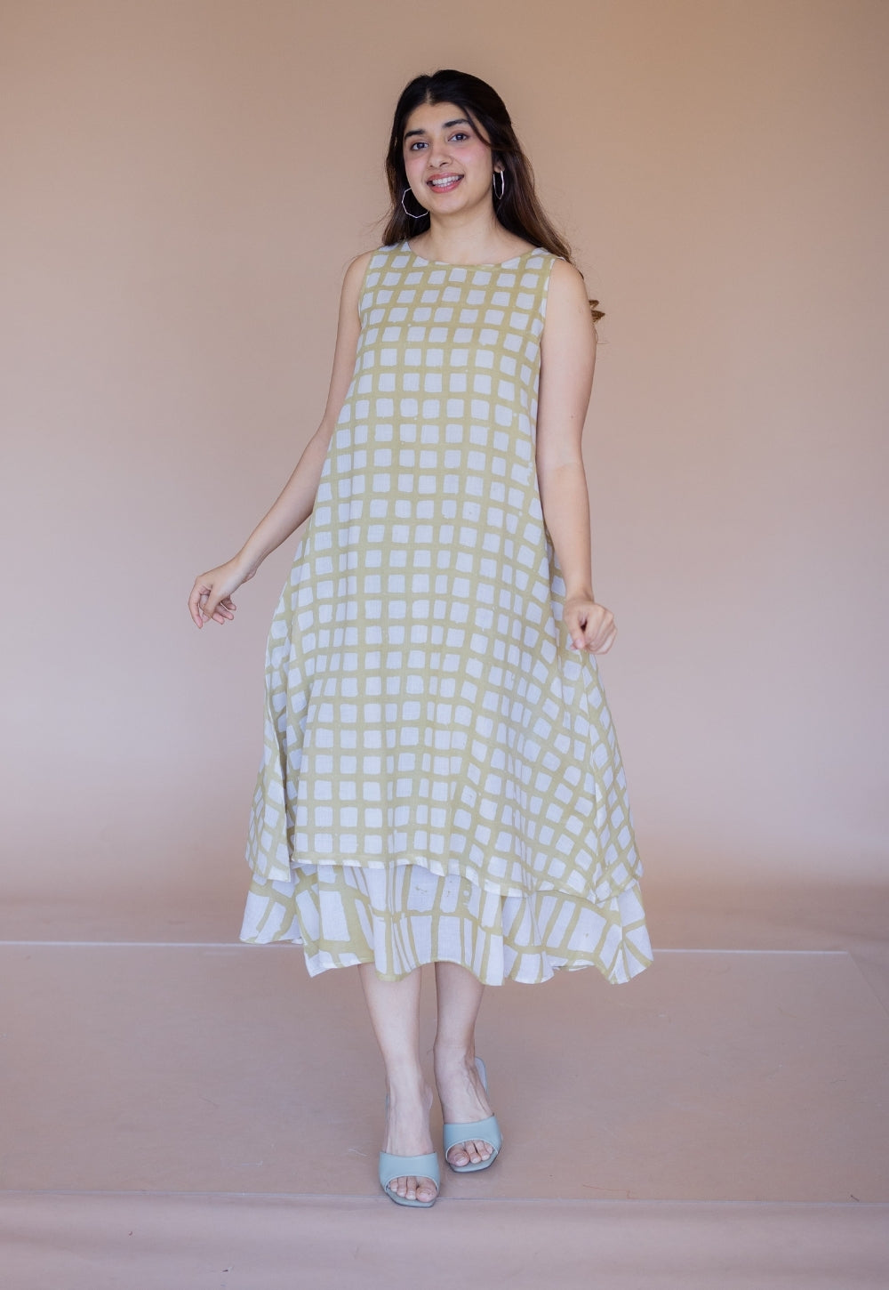 Asfia Green Batik MulMul A Line Dress with Slip