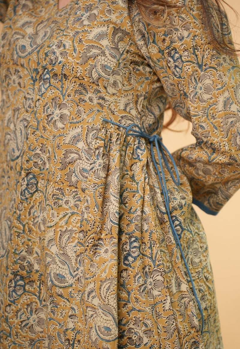 Gazala Yellow Kalamkari Cotton Kali Kurta