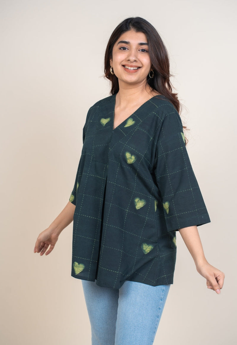 Kira Green Dabu Cotton A Line Short Top