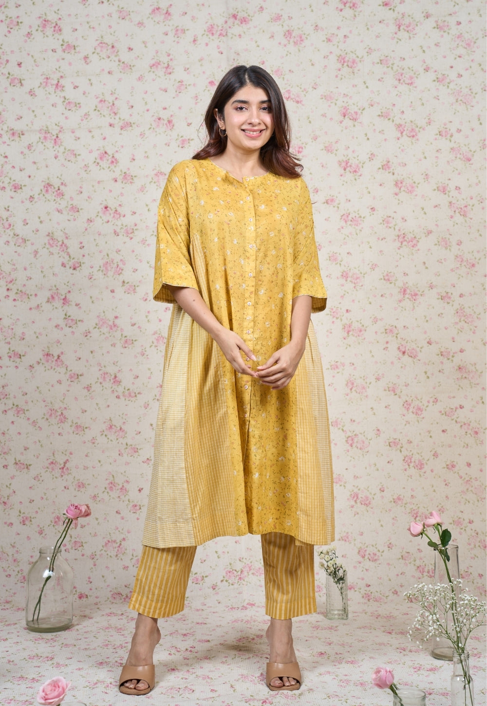 Olivia Yellow Sanganeri Mul Cotton Kali Kurta